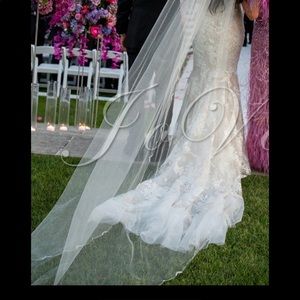Cathedral embellished scalloped crystal veil